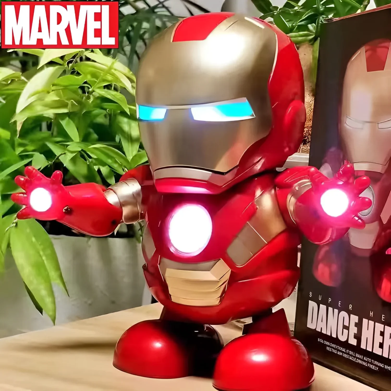 Marvel Iron Man Kawaii Music Dance Robot Model Action Anime Figure Spiderman Luminous Interactive Toy Children's Christmas Gifts